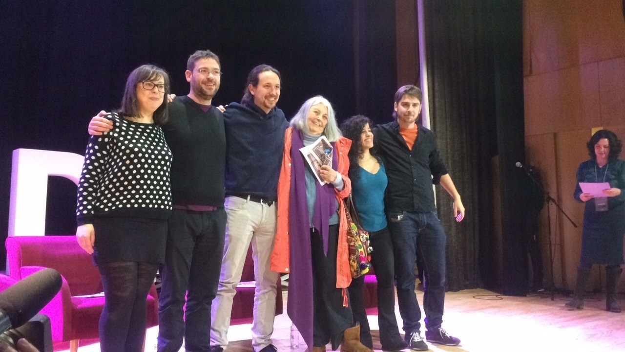 El líder de Podemos, Pablo Iglesias, y el secretario general de Podem Catalunya, Albano Dante, en un acto previo a Vistalegre II.