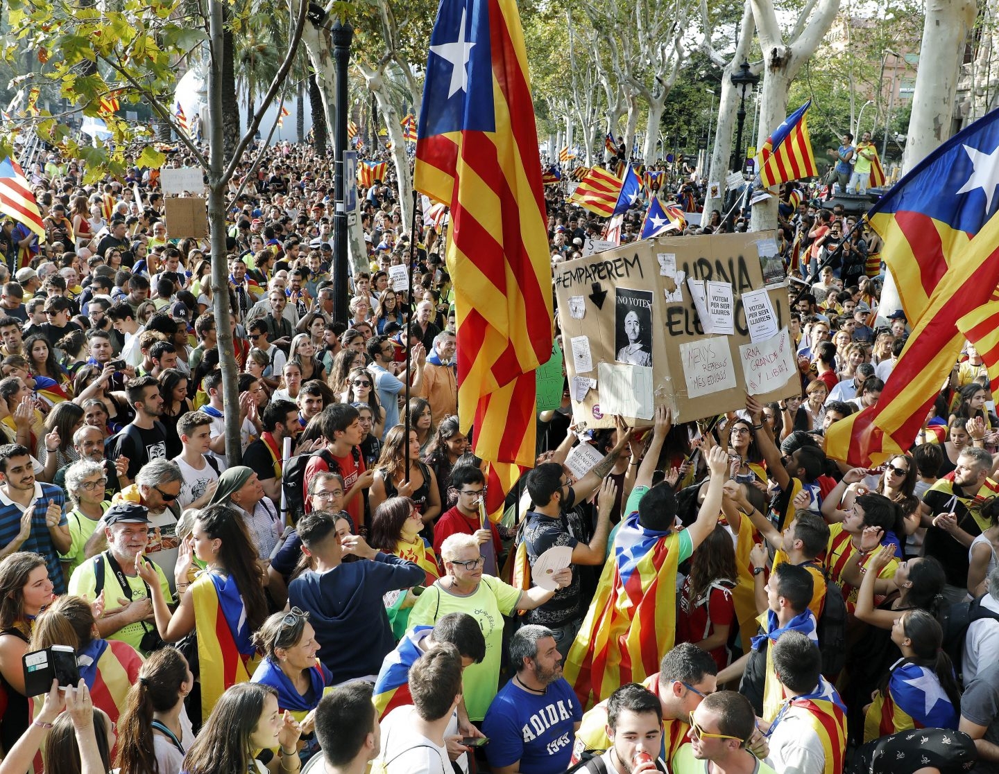 Un instante de la concentración en Barcelona.