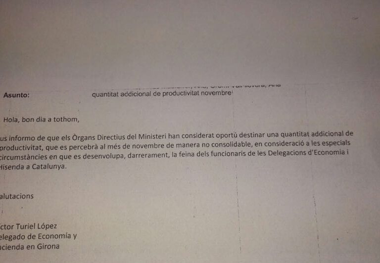 Hacienda compensará a sus funcionarios en Cataluña por trabajar en "especiales circunstancias"