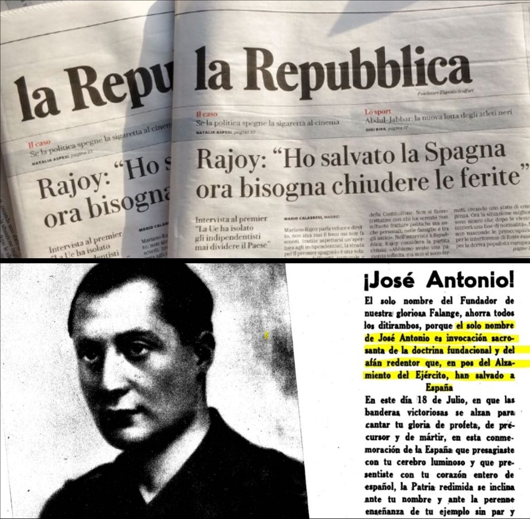 La imagen utilizada por Carles Puigdemont para comparar a Mariano Rajoy con José Antonio Primo de Rivera.