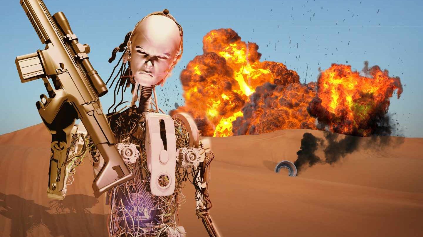 Imagen fantástica de un soldado robot con autonomía para matar