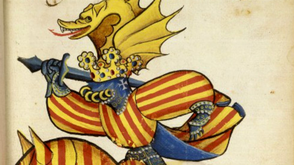 Representación heráldica ecuestre del Rey de Aragón