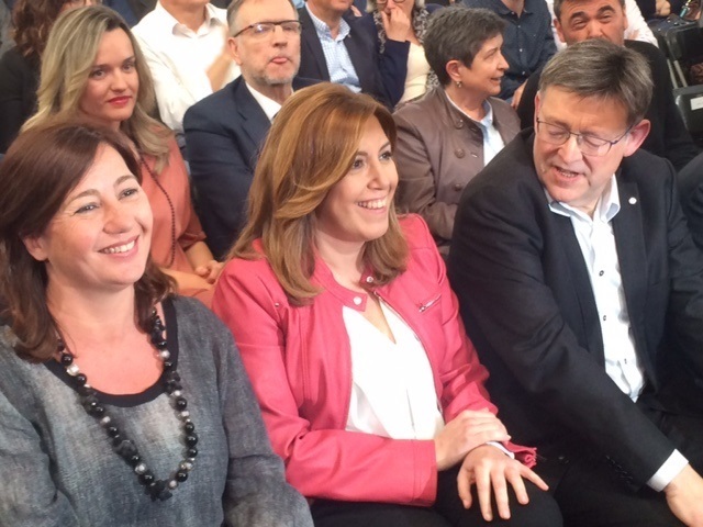 Francina Armengol, Susana Díaz y Ximo Puig, en un acto del PSOE.