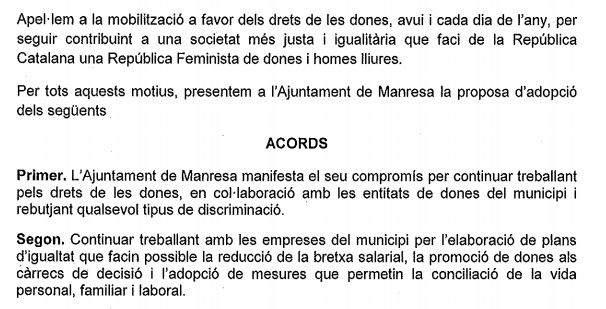 Ciudadanos atribuye a un error el apoyo en Manresa a una "República Catalana feminista"