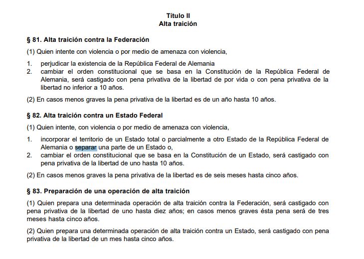 Artículos del Código Penal alemán que afectan al futuro judicial de Carles Puigdemont.