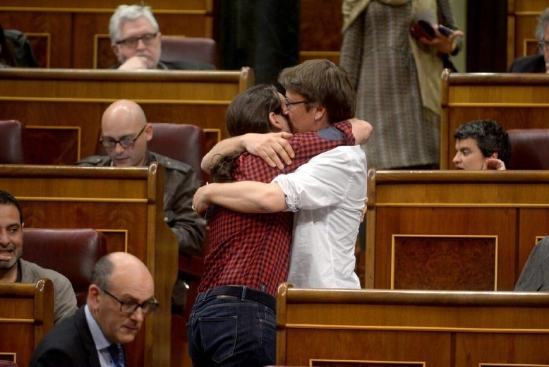 Pablo Iglesias y Xavi Domènex, en 2017 en el Congreso de los Diputados.