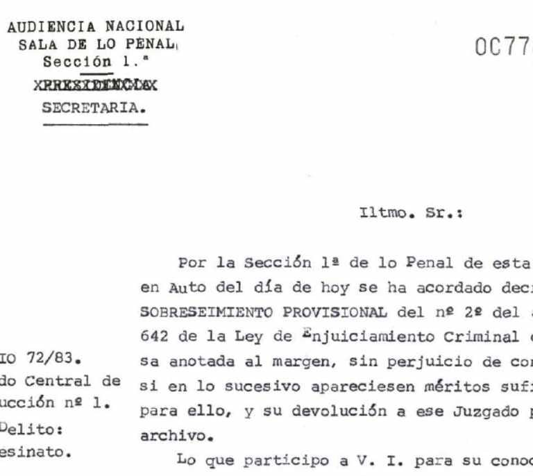 La Audiencia Nacional reabre el caso de un asesinato cometido por ETA en 1980