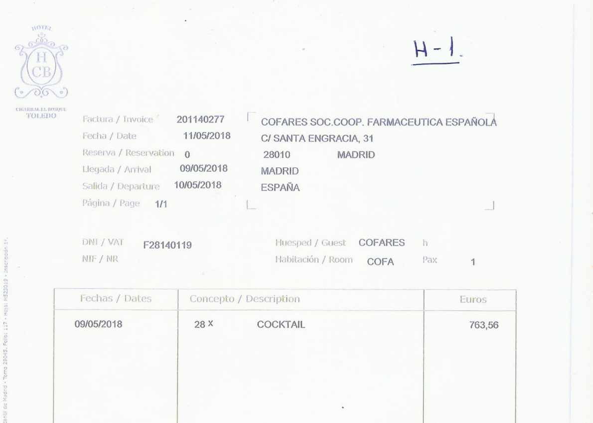 Pantallazo de la factura que acredita que Cofares pagó un acto de campaña de Eduardo Pastor.