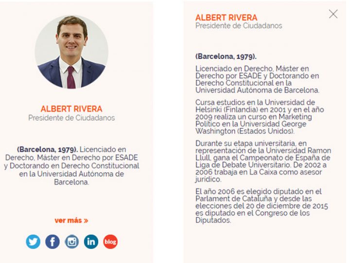 Currículum de Albert Rivera en la web de Ciudadanos