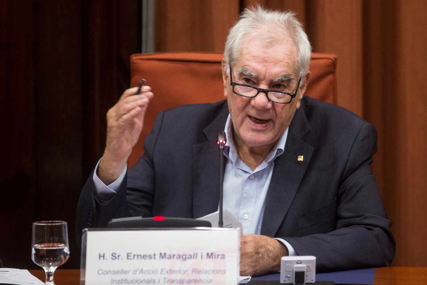 El consejero de Acción Exterior de la Generalitat, Ernest Maragall, durante una comparecencia en el Parlament.