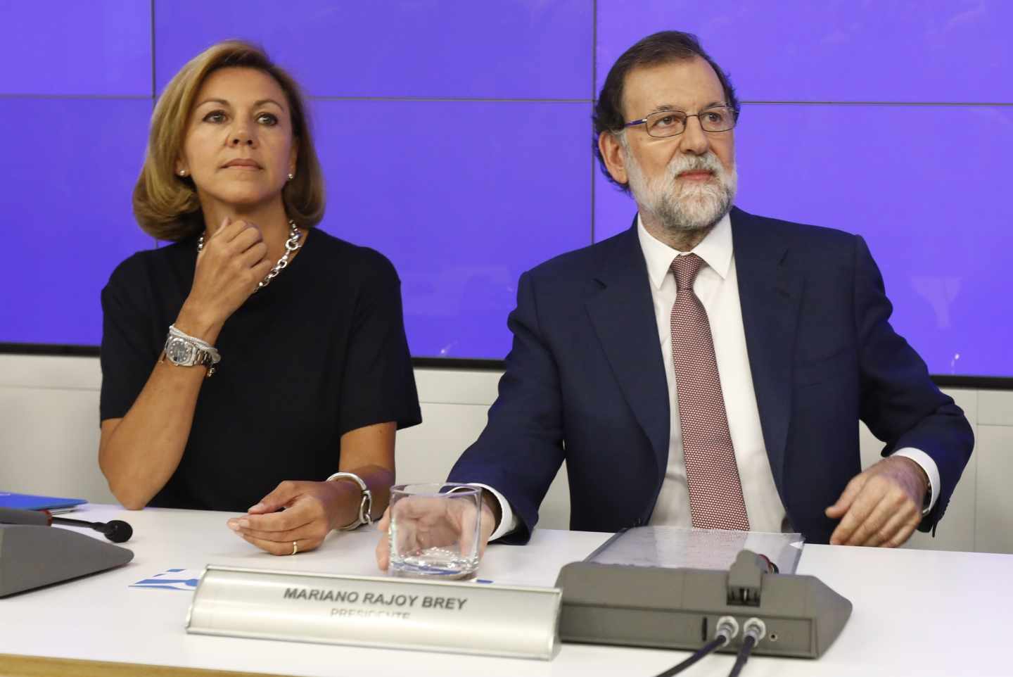 María Dolores de Cospedal y Mariano Rajoy, en una junta directiva del PP.