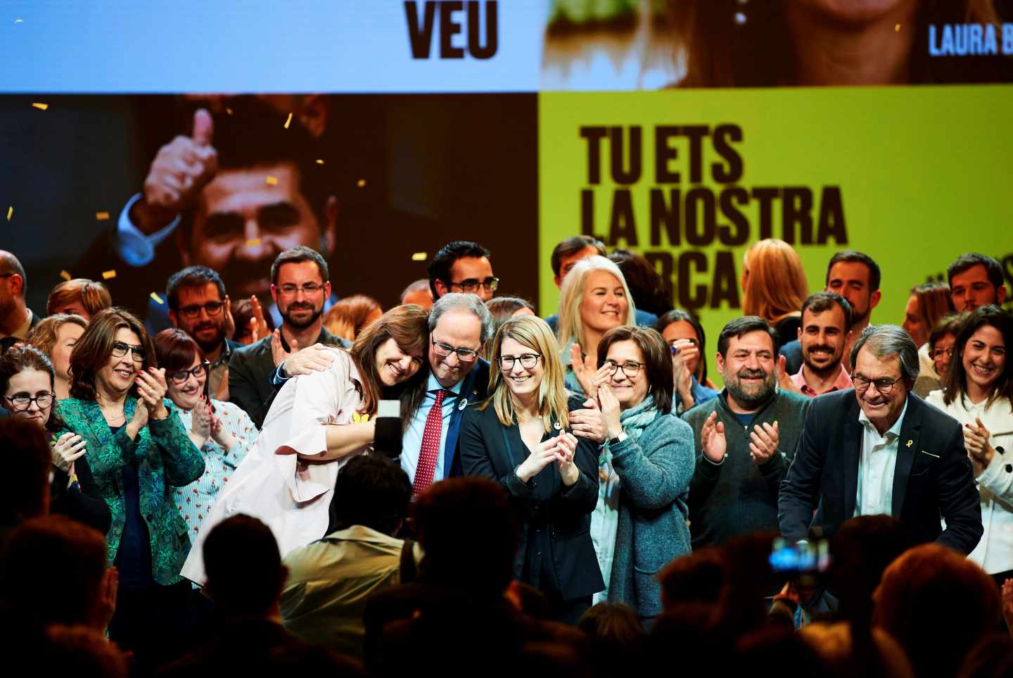 La candidata Laura Borràs, junto a Quim Torra en la apertura de campaña de Junts per Catalunya.