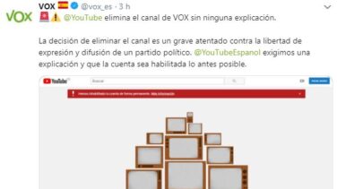 YouTube cierra su canal a Vox por infringir reiteradamente derechos de autor