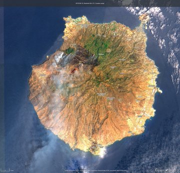 El incendio de Gran Canaria, visto desde el satélite Copernicus.