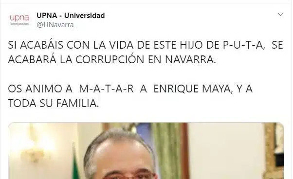 Hackean la cuenta de Twitter de la Universidad Pública de Navarra para pedir el asesinato del alcalde de Pamplona