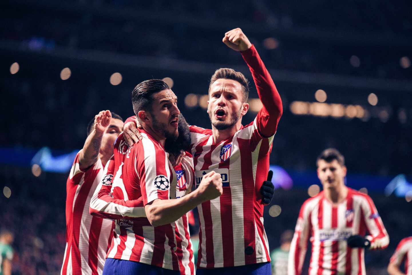 Jugadores del Atlético de Madrid celebran un gol en un partido de Champions.