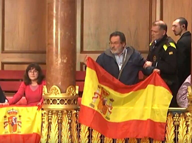 Colau expulsa a un hombre que interrumpió el Pleno con una bandera de España