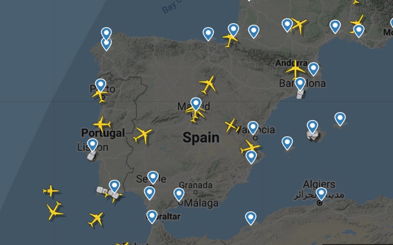 Visualización del tráfico en el espacio aéreo español.