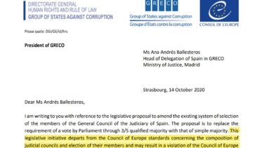 El GRECO advierte al Gobierno de que la reforma del CGPJ puede "violar las normas del Consejo de Europa"