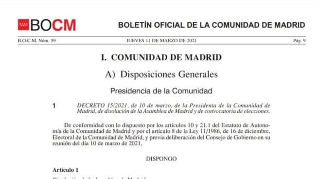 El Boletín Oficial De La Comunidad De Madrid Publica El Decreto De ...