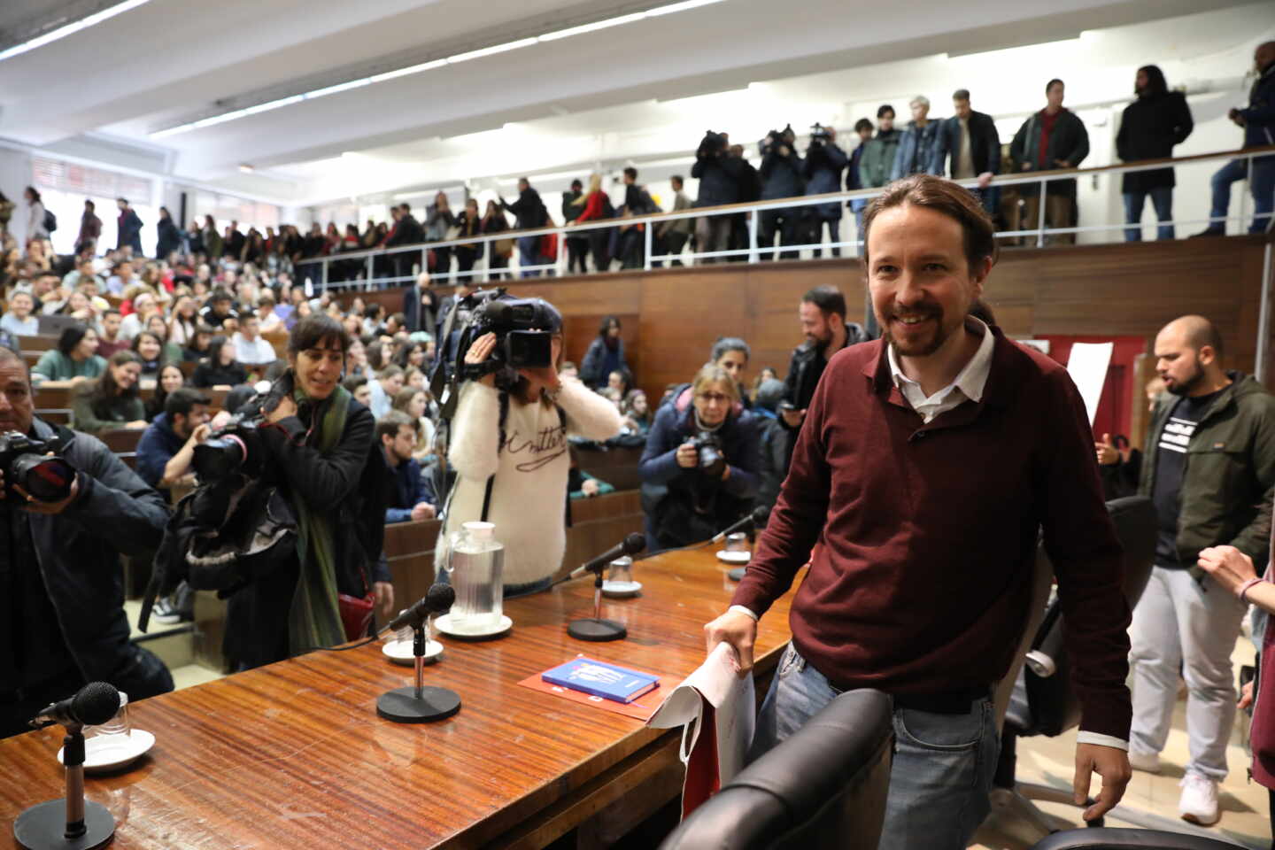 Pablo Iglesias, en un acto en la facultad de Derecho de la Complutense, en 2019