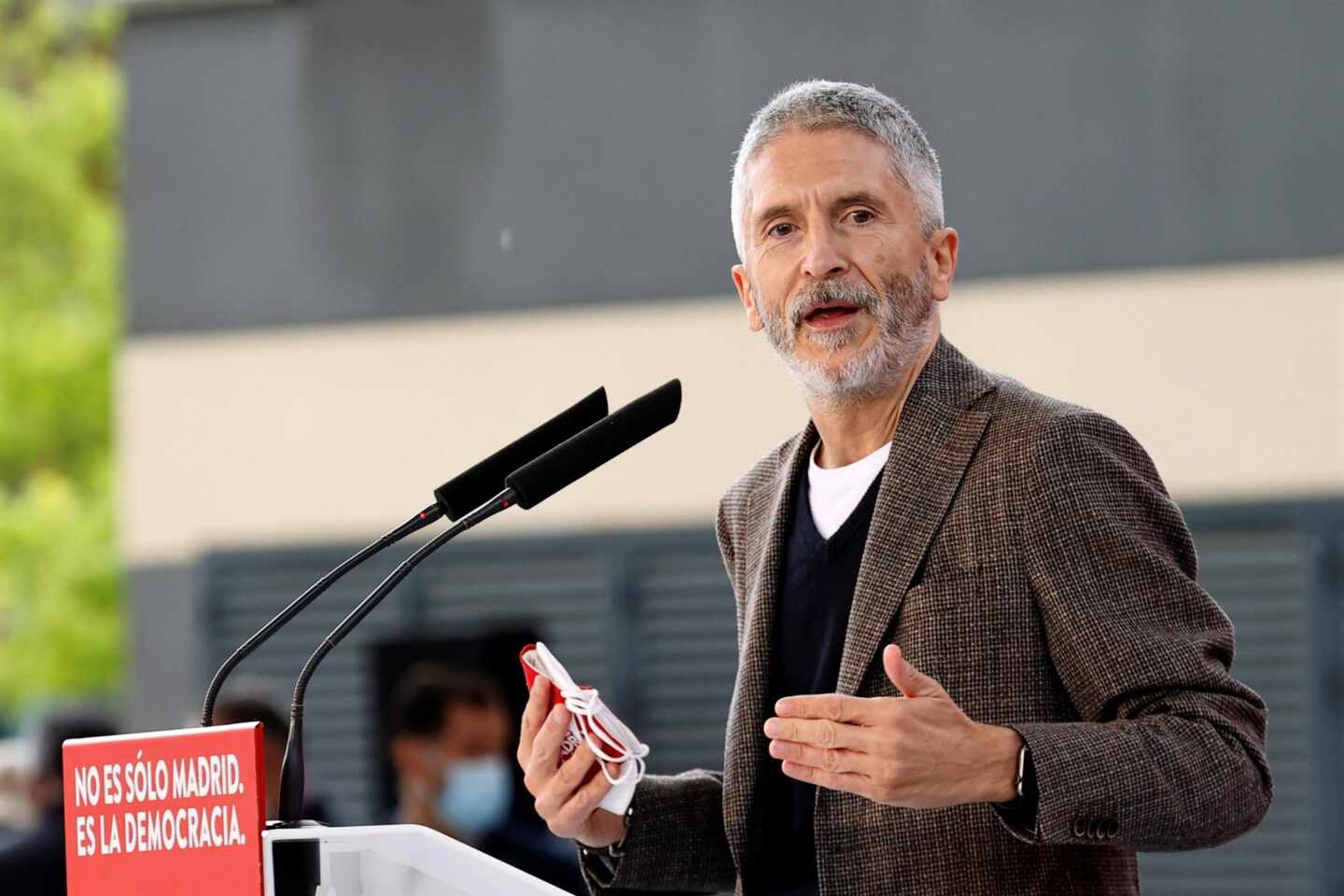 El ministro del Interior, Fernando Grande-Marlaska, en un mitin del PSOE.
