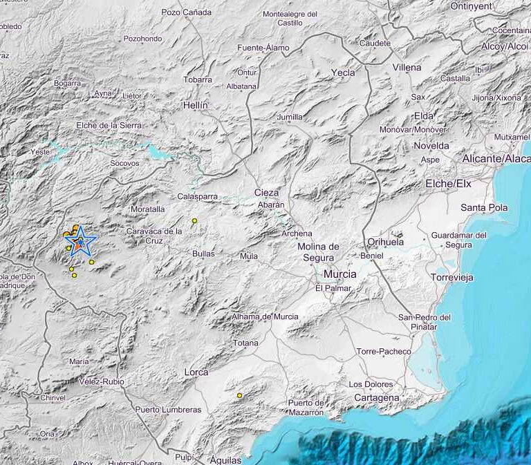 Murcia registra nueve terremotos este miércoles, uno de ellos de 3,1