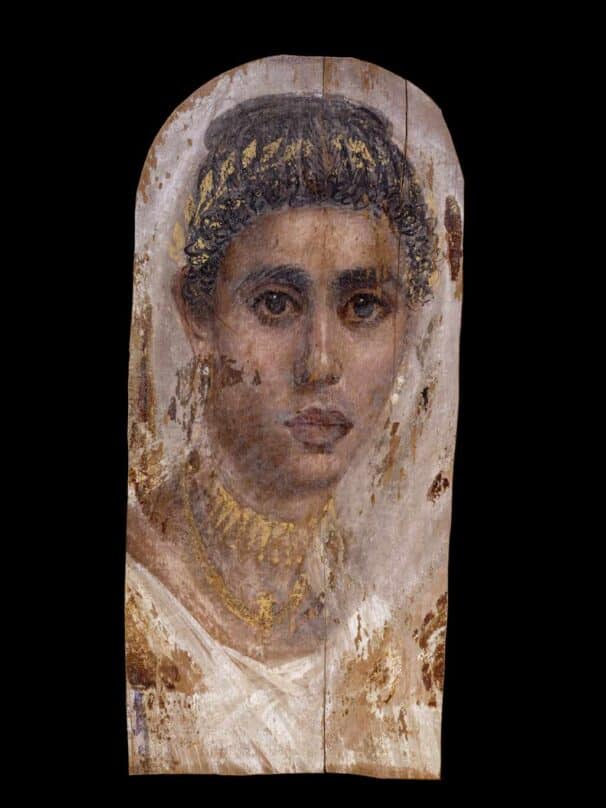 Retrato de una mujer, témpera y encáustica sobre madera de tilo, alrededor de 100-120 d.C., Saqqara, Egipto.