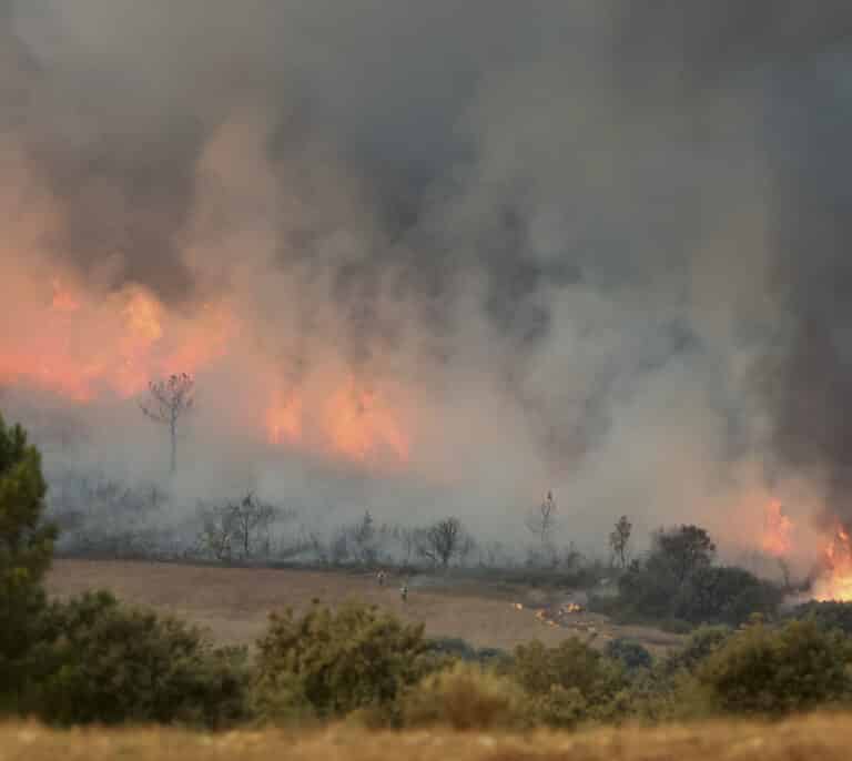 El incendio de Monsagro (Salamanca) afloja y los bomberos reciben la visita de Maslaska