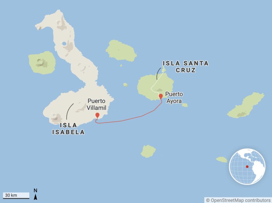 This is the passage from Santa Cruz Island to Isabela Island, where the ship sank.