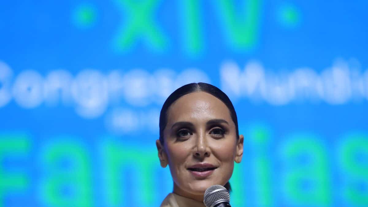 La influencer española Tamara Falcó habla durante su intervención en la XIV Congreso Mundial de las Familias, en Ciudad de México (México).