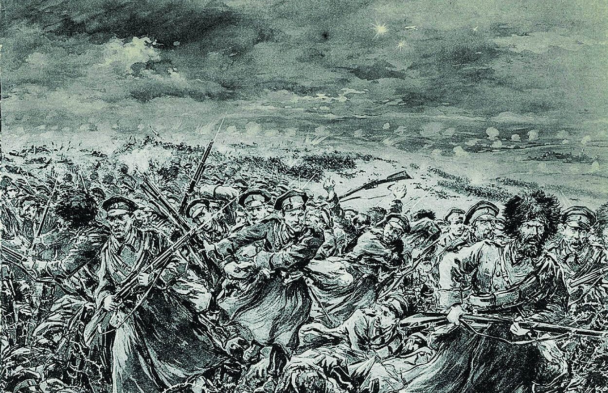 Ilustración de las tropas rusas entrando en Przemyśl.