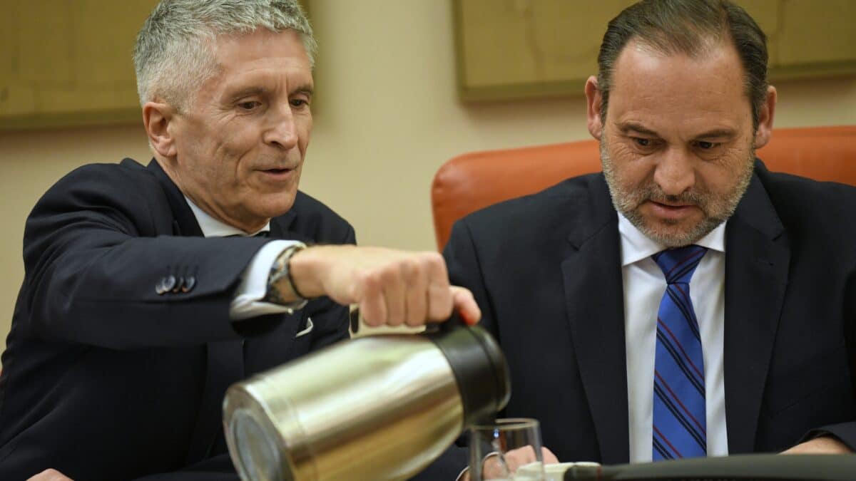 Fernando Grande Marlaska, este lunes en la Comisión de Interior del Congreso junto al exministro José Luis Ábalos.