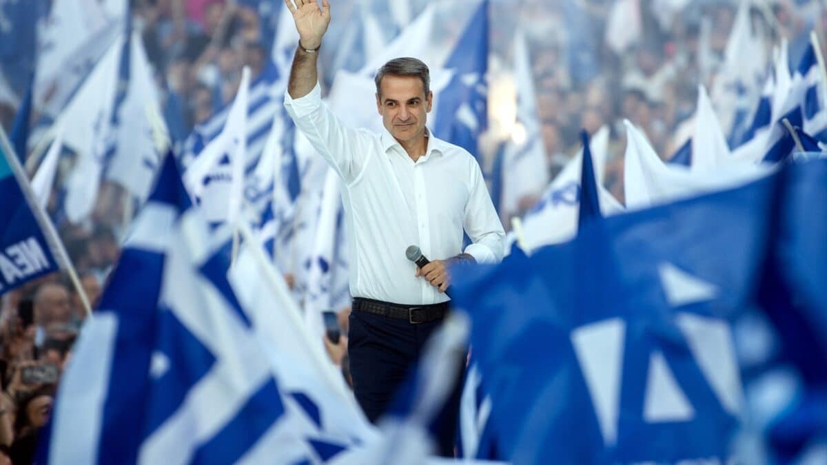 Kyriakos Mitsotakis durante la campaña electoral.