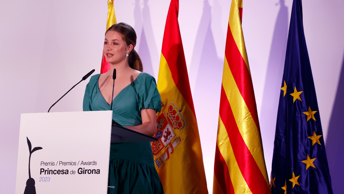 La princesa Leonor durante su discurso en los premios de la Fundación Princesa de Girona 2023