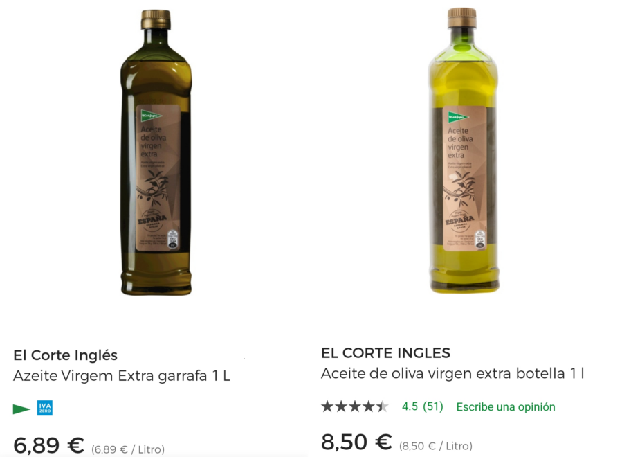 El mismo aceite de oliva de El Corte Inglés, más barato en Portugal que en  España