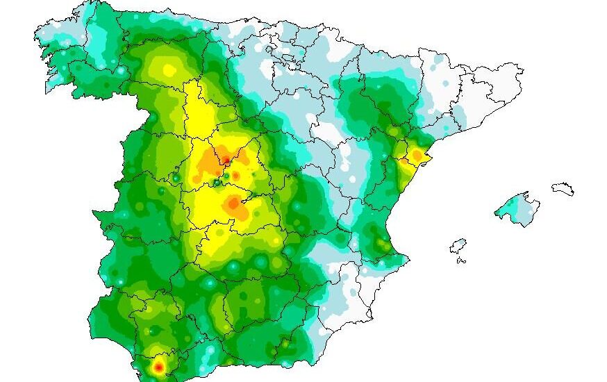 Precipitation (in mm) recorded in Spain from 3 to 4 September 2023 due to DANA