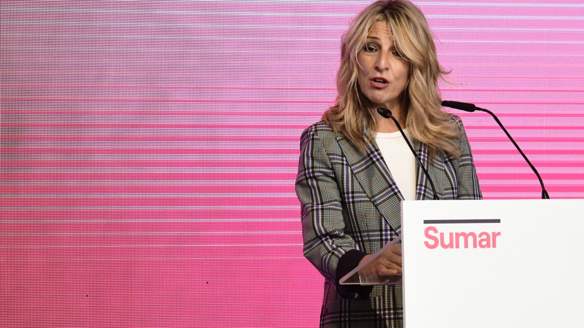 La líder de Sumar, Yolanda Díaz, durante su intervención este sábado en Madrid en el acto "Un proyecto útil para un país mejor", convocado por la formación para actualizar su ideario.