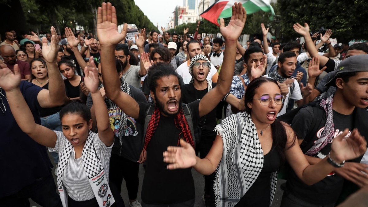 Manifestación a favor de Palestina en Túnez.