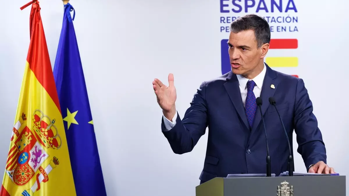 Pedro Sánchez interviene tras un Consejo Europeo en Bruselas.
