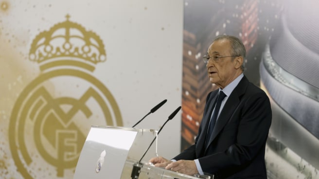 Real Madrid President Florentino Perez speaks to the media during the traditional Christmas Cup