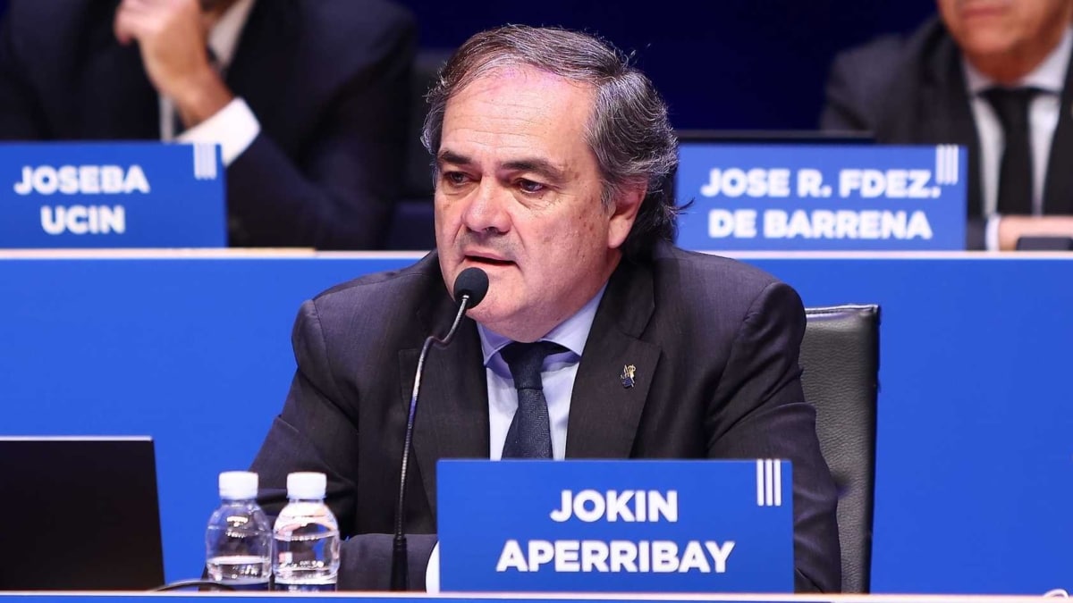 Jokin Aperribay, presidente de la Real Sociedad, en la Junta de Accionistas del club