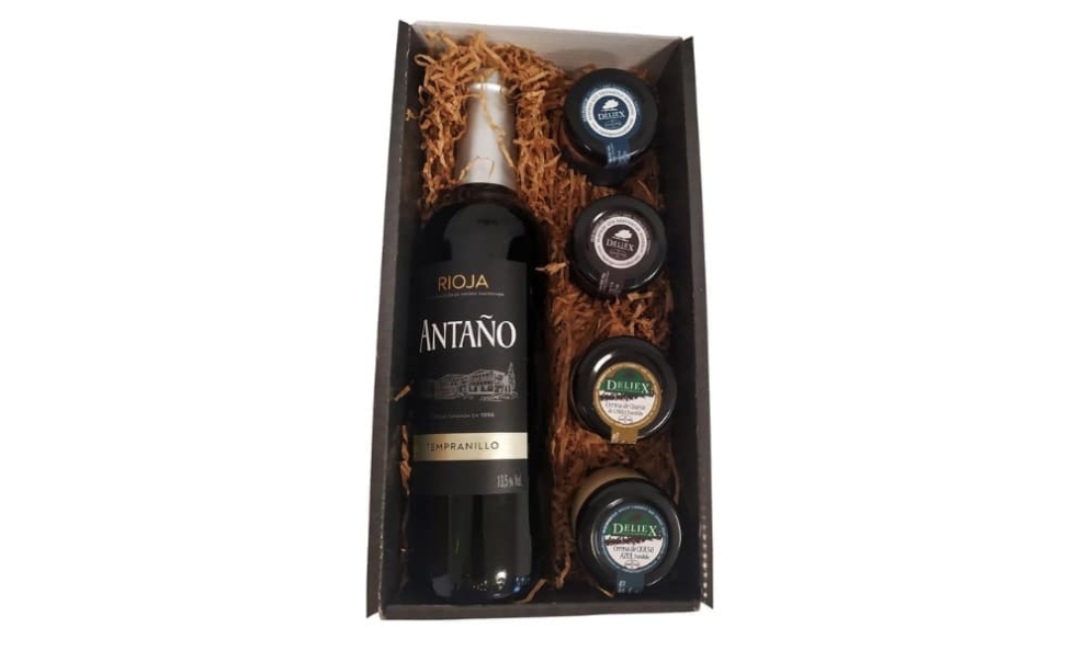 Cesta de Navidad gourmet Deliex con vino