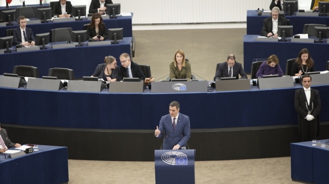 Prime Minister Pedro Sanchez speaks before the European Parliament in Strasbourg (France).