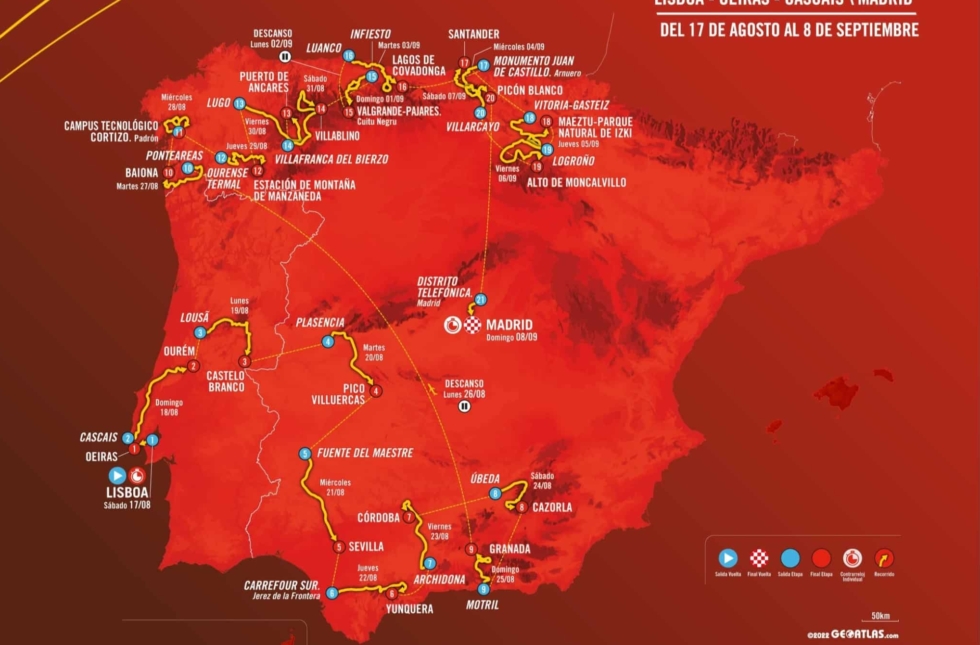 Recorrido de La Vuelta a España 2024 de Lisboa a Madrid con nueve