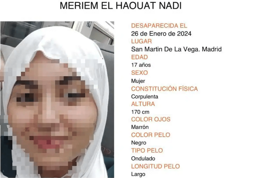 Meriem El Haouat Nadi, de 17 años, la joven desaparecida en San Martín de la Vega