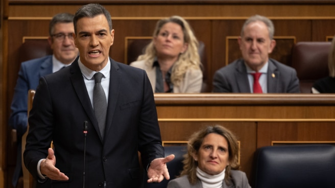 El presidente del Gobierno, Pedro Sánchez, interviene durante una sesión de control al Gobierno