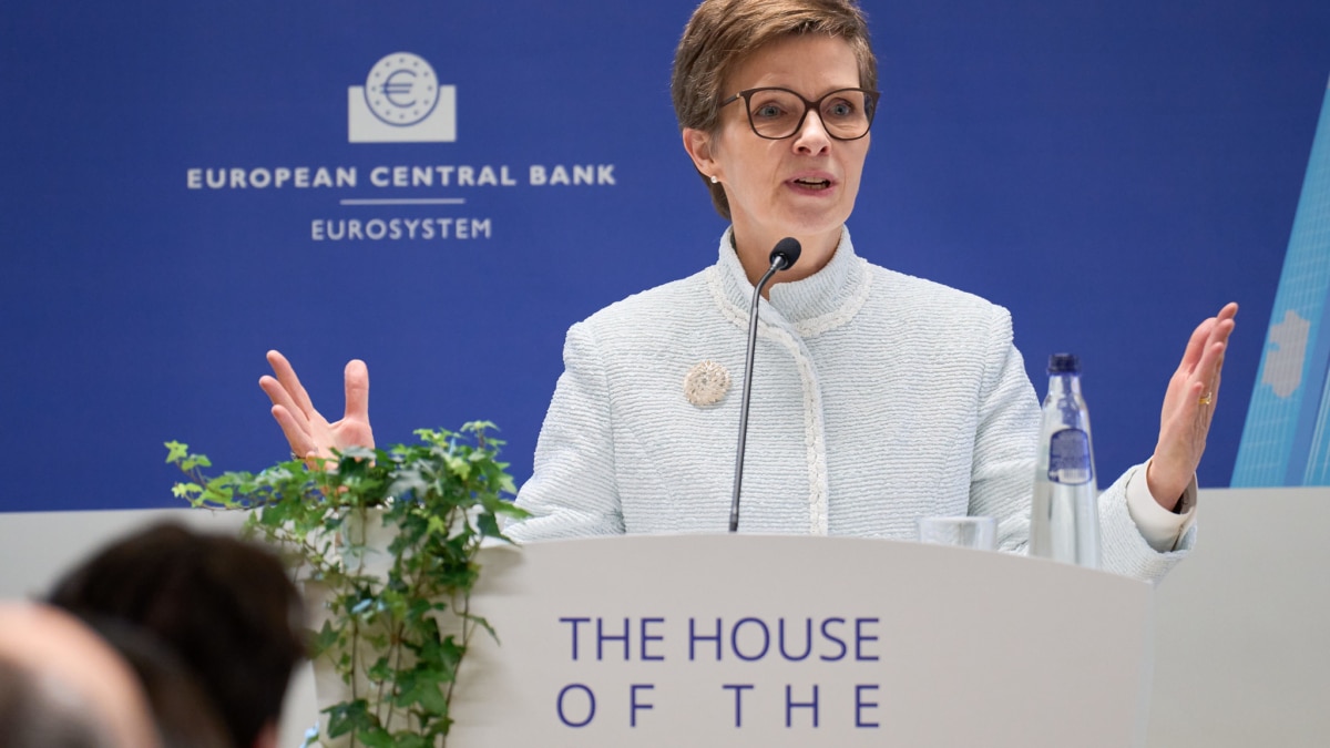 Claudia Buch durante un discurso en el Banco Central Europeo.