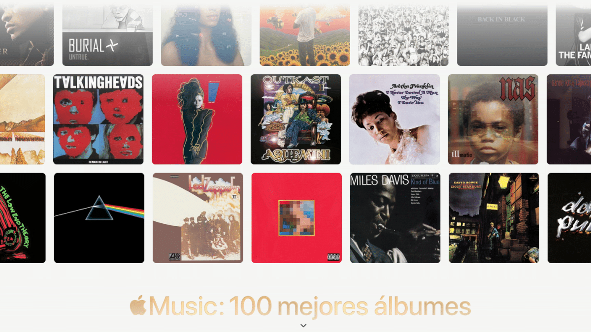 Portada del sitio de Apple Music dedicado a su lista de los 100 mejores álbumes de la Historia.