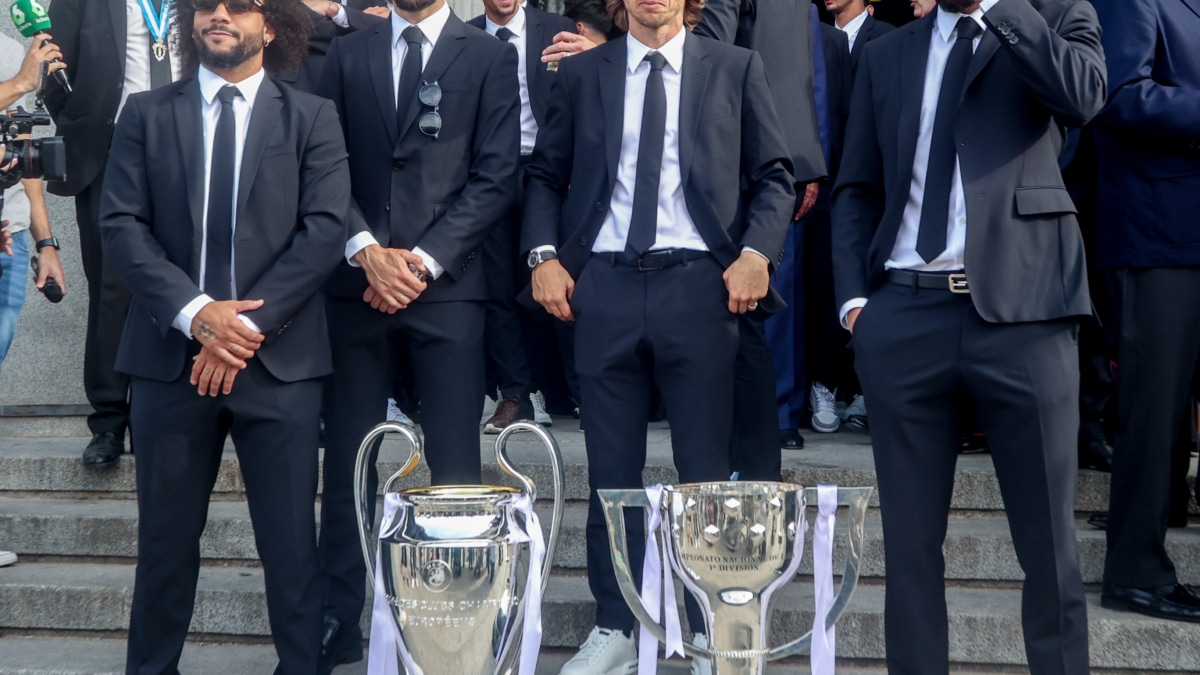 (I-D) Los futbolistas Marcelo; Nacho Fernández; Luka Modric y Karim Benzema durante su etapa en el Real Madrid
